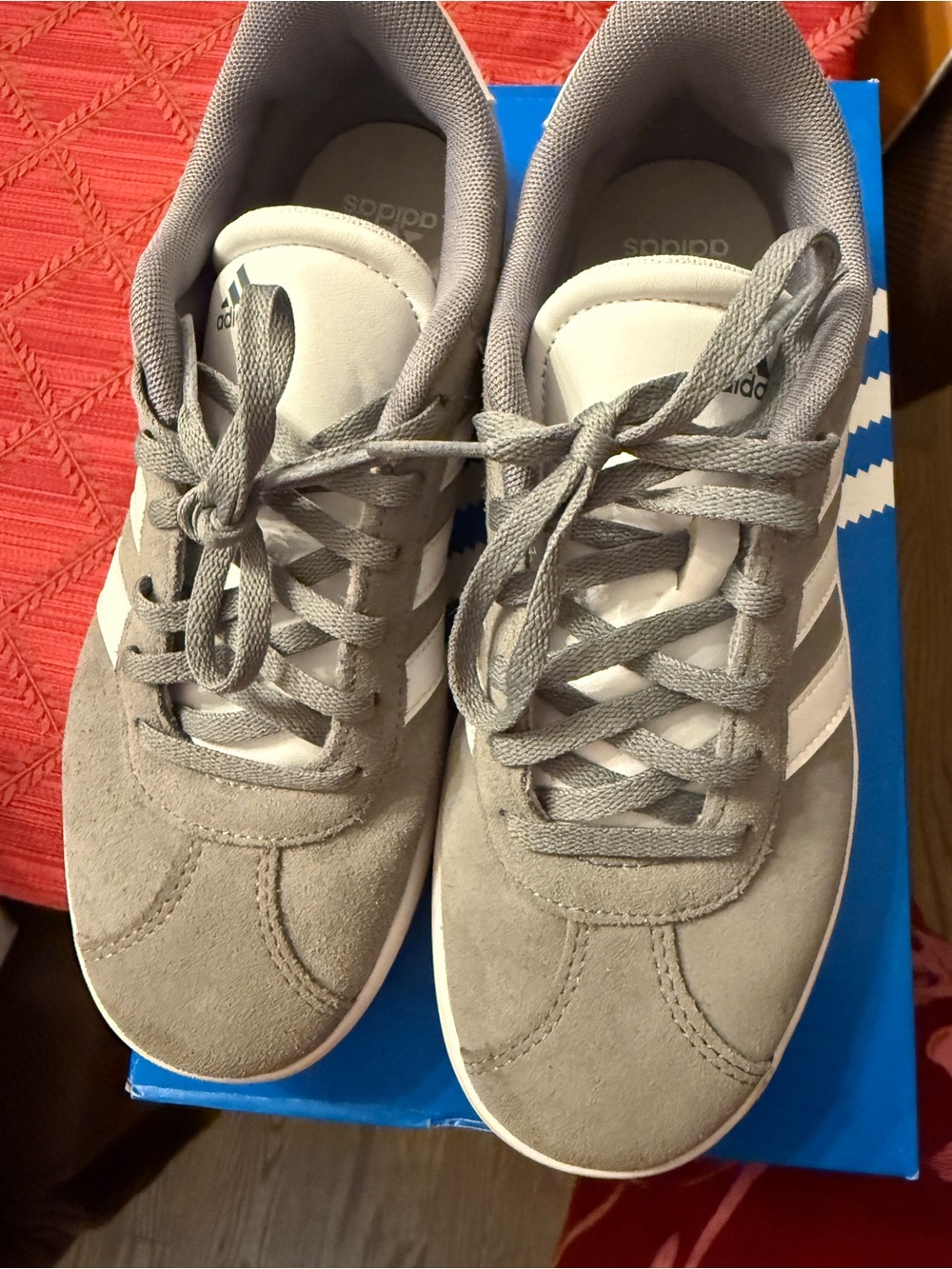 adidas Kids Gray Suede Sneakers with White Stripes